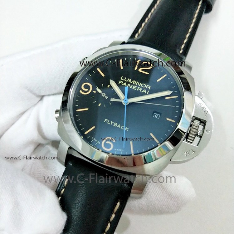 Copy Panerai PAM 524 Luminor Flyback 44mm Watch SS Black Dial